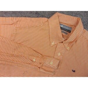 Southern Marsh Shirt Men Small Orange Houndstooth The Hampton Button Down Collar